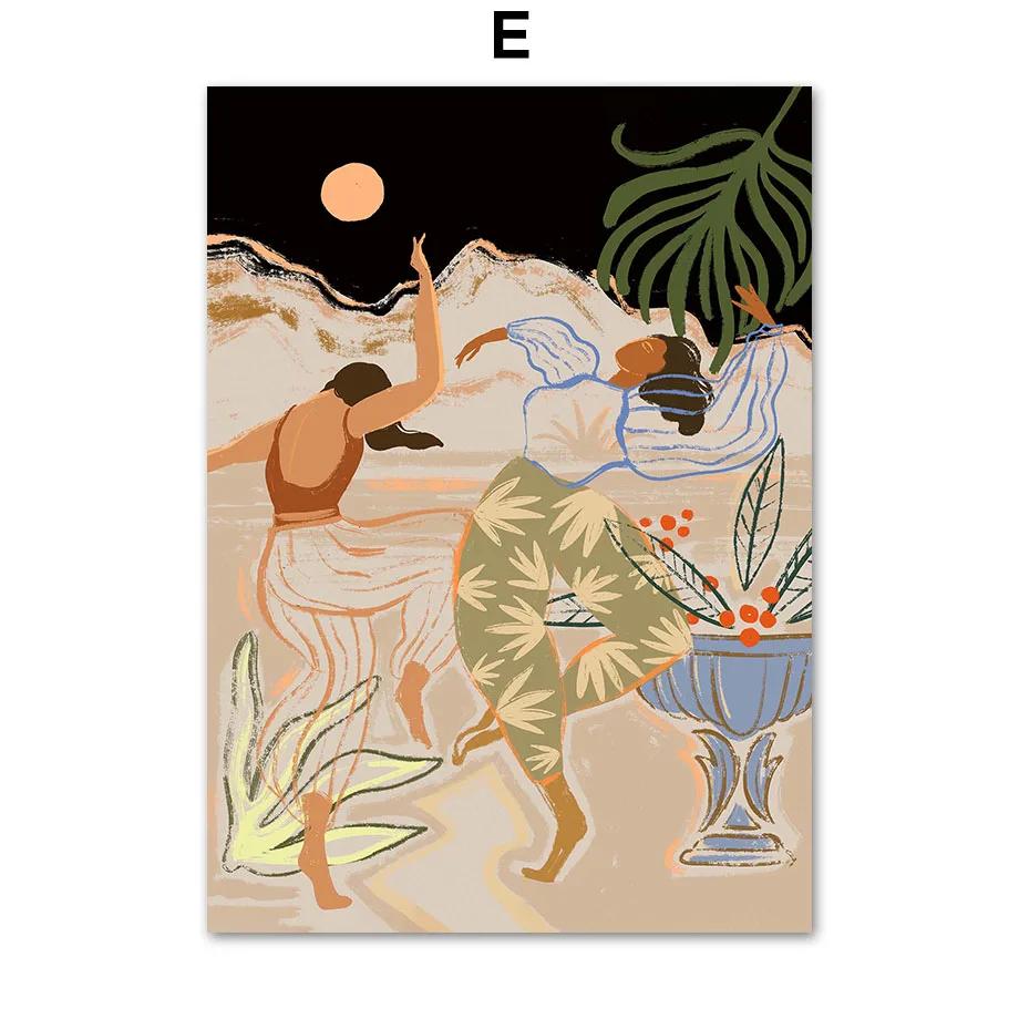 Abstract Lazy Woman Dance Flower Lemon Papaya Fruits Wall Art Print Canvas Painting Nordic Poster Pictures For Living Room Decor