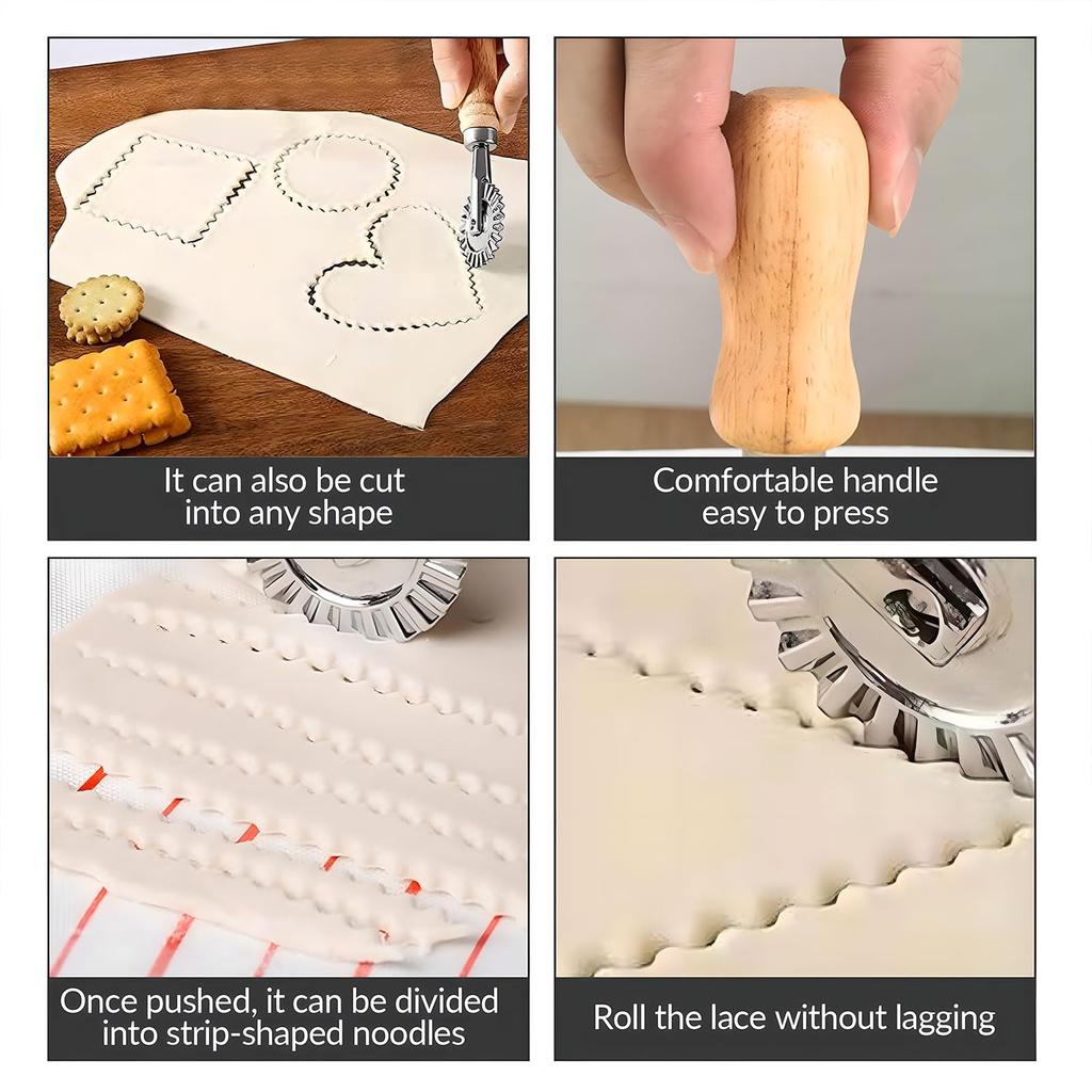Pastry Wheel Cutter - Pasta Cutter Wheel - Ravioli Cutter Wheel Pie Crust Cutter with Wood Handle for Home and Kitchen