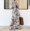 Womens Casual Loose Long Sleeve Pocket Button Shirt  Print Dress