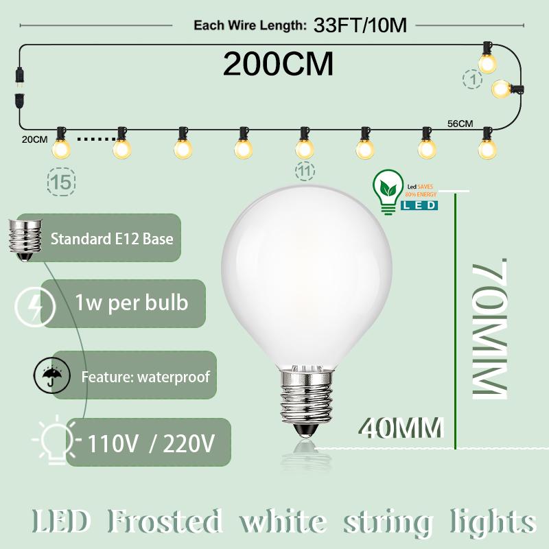 Vintage G40 Frosted Milky Glass String Lights Outdoor Waterproof Connectable 110V 220V Garden Party Wedding Street Garland Decor