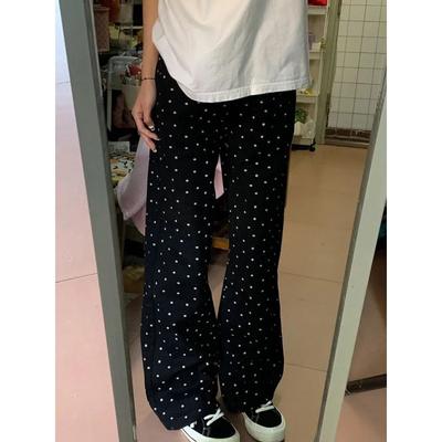 Black Polka Dot Wide-leg Jeans Women's New Summer Thin High-waisted Thin Straight Drape Pants