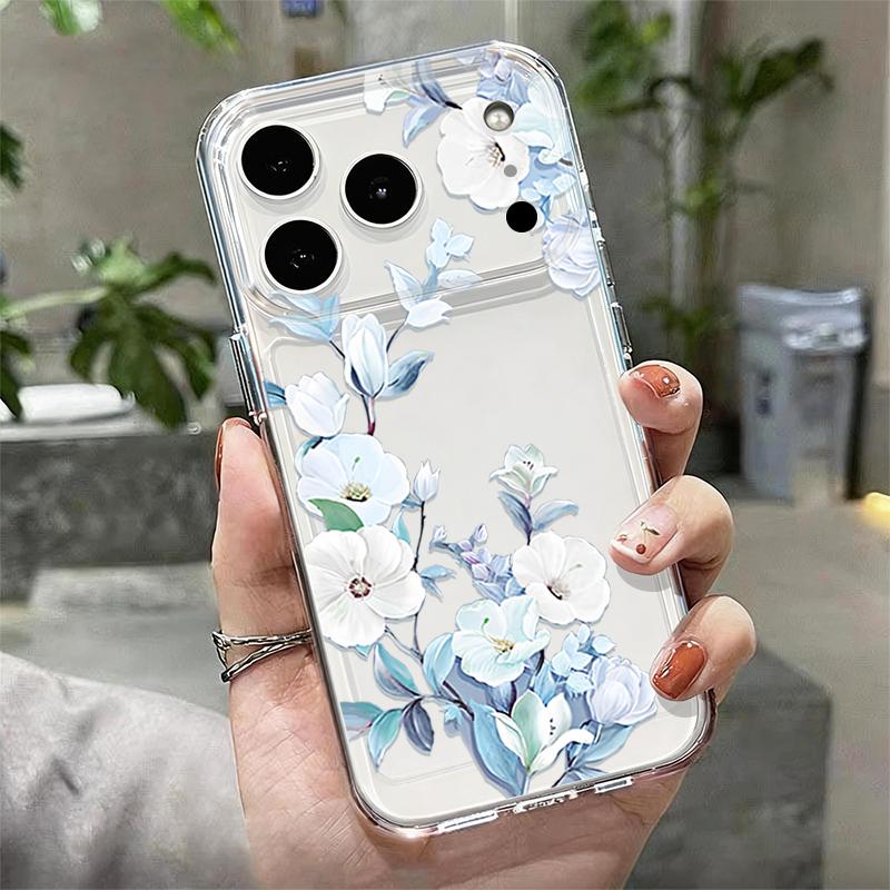 Silicone Clear Phone Case For iPhone 17 16 Pro 15 14 13 12 Pro Max 11 Transparent Shockproof Soft TPU Line Flower Printed Cover