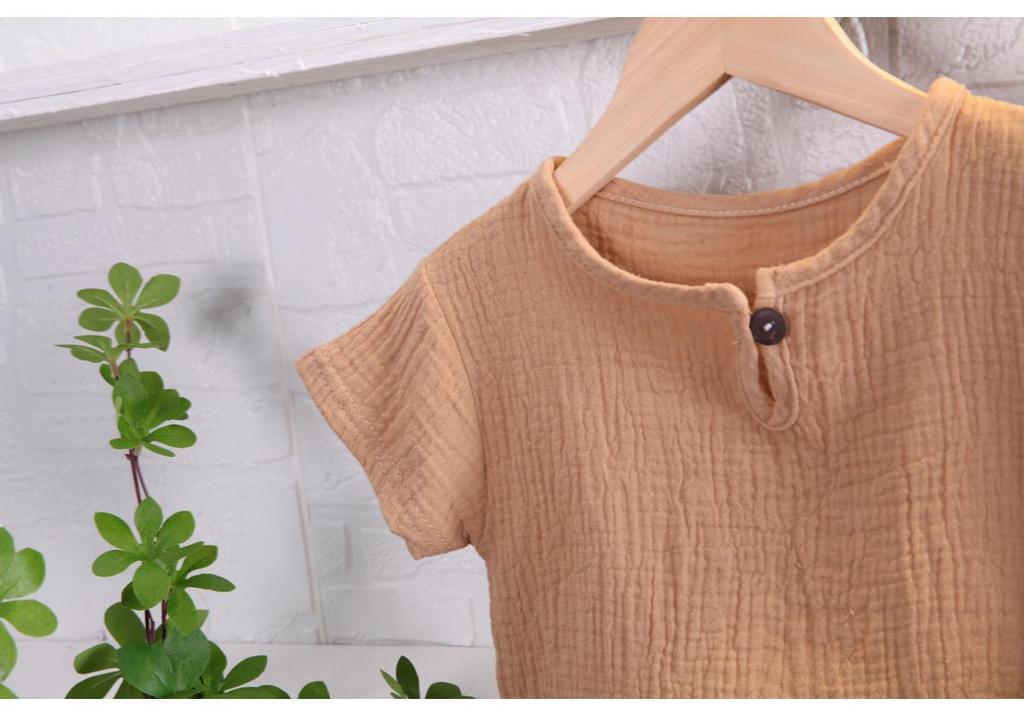 Boys' Cotton Linen Short Sleeve Set, Ages 0-5 - Summer Korean Style Casual Wear, Breathable for Southeast Asia