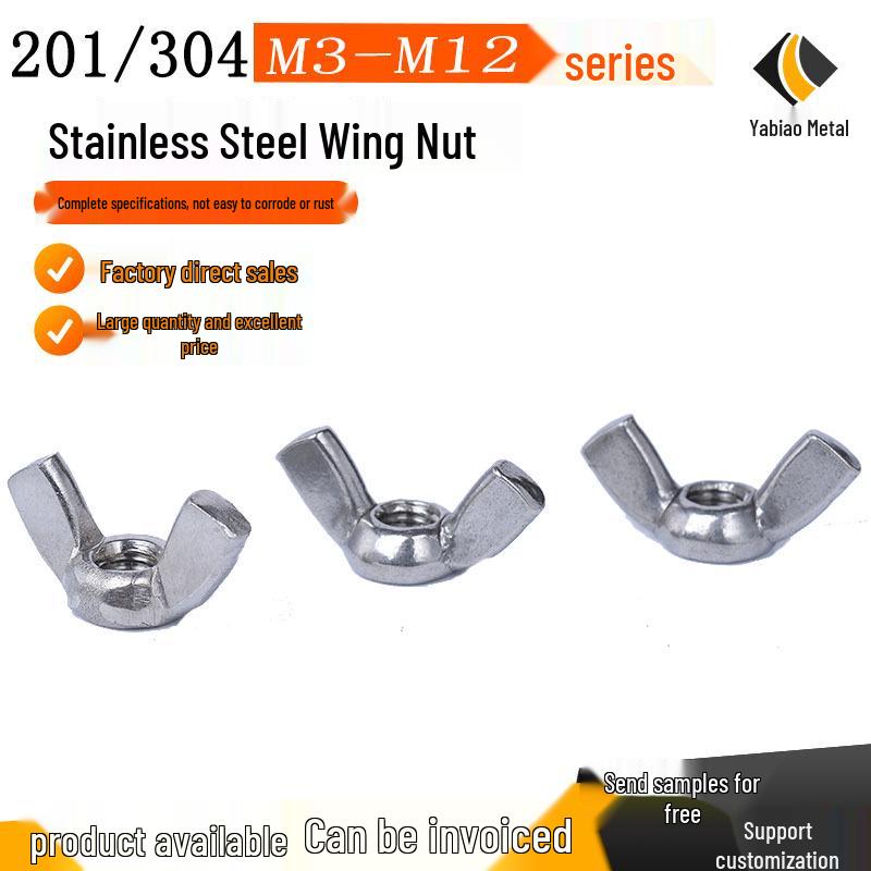304 Stainless Steel Wing Nut GB62 Hand-Tightened Butterfly Nut Fastener M3-M12