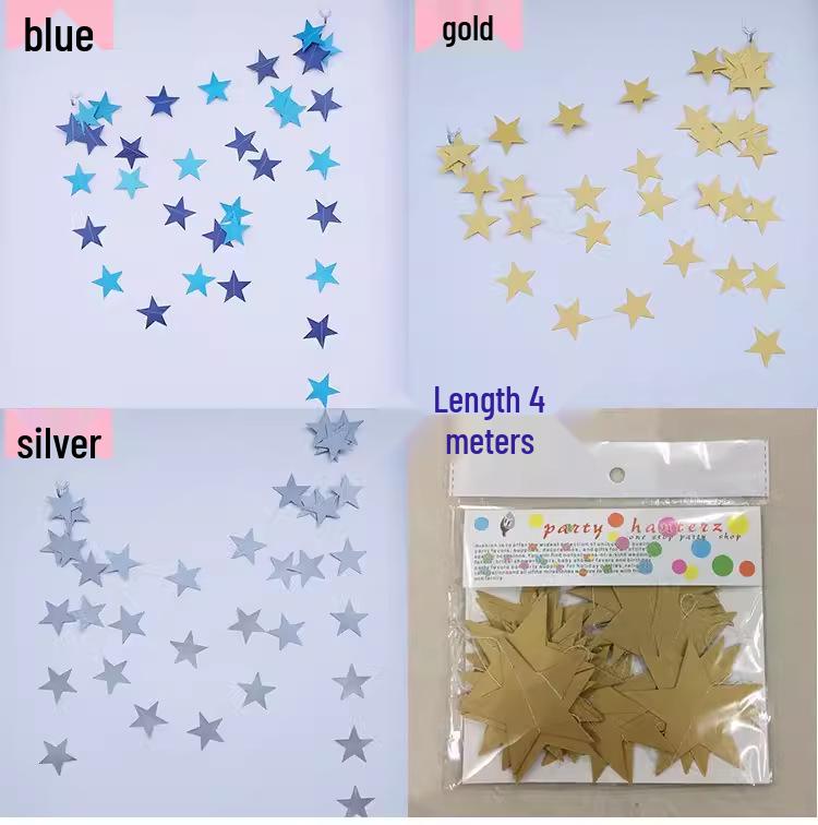 Wedding Star Garland - 4m Banner, Five-Pointed Star Ornaments, Ideal for Birthdays, Parties, and New Year Decorations