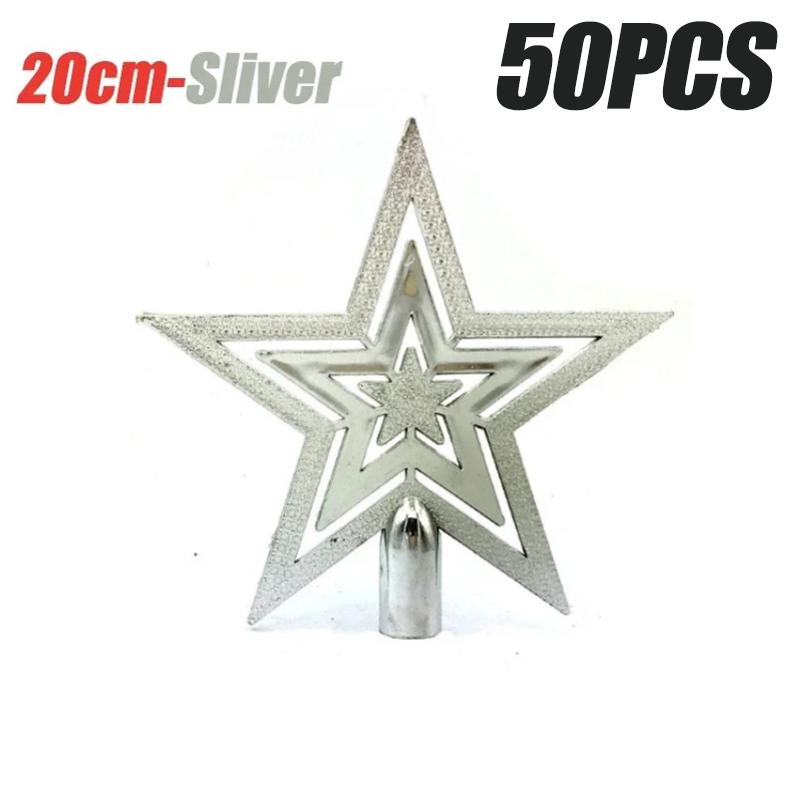 50PCS Christmas Day Christmas Tree Plating Tree Top Star Decoration Gold and Silver Five-Pointed Star Hanging Decoration
