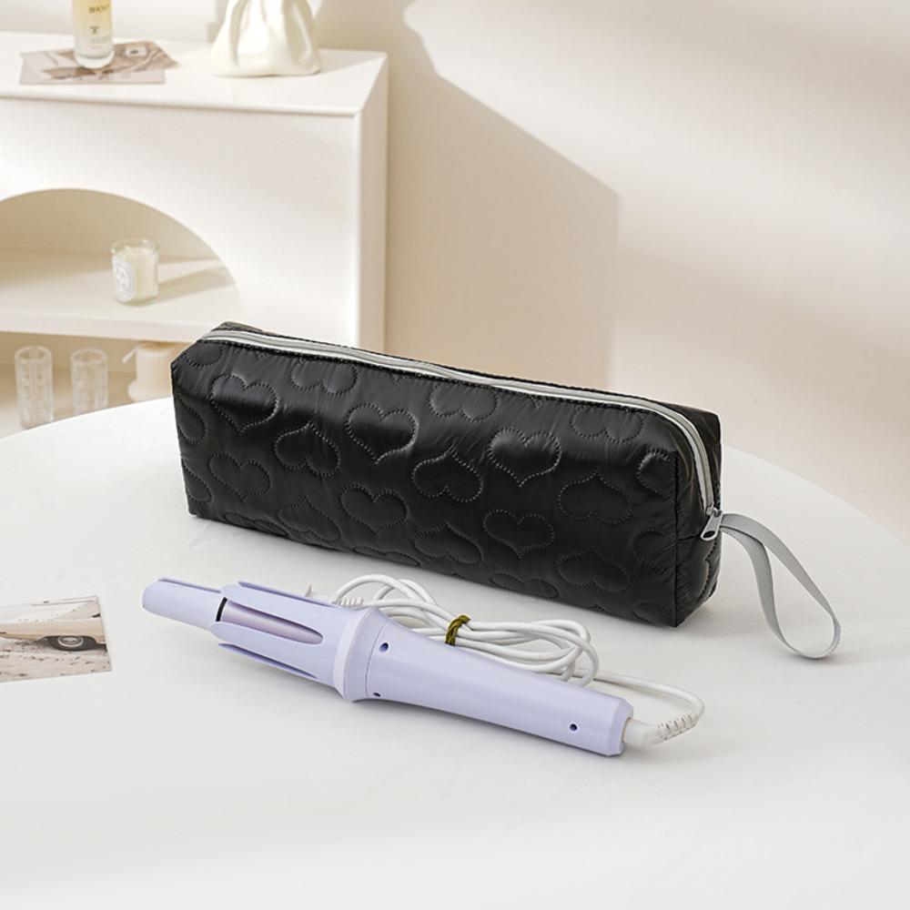 Cute PU Leather Hair Dryer Storage Bag Heart-shaped with Handle Curler Storage Bag Portable Dustproof Carrying Case for Travel