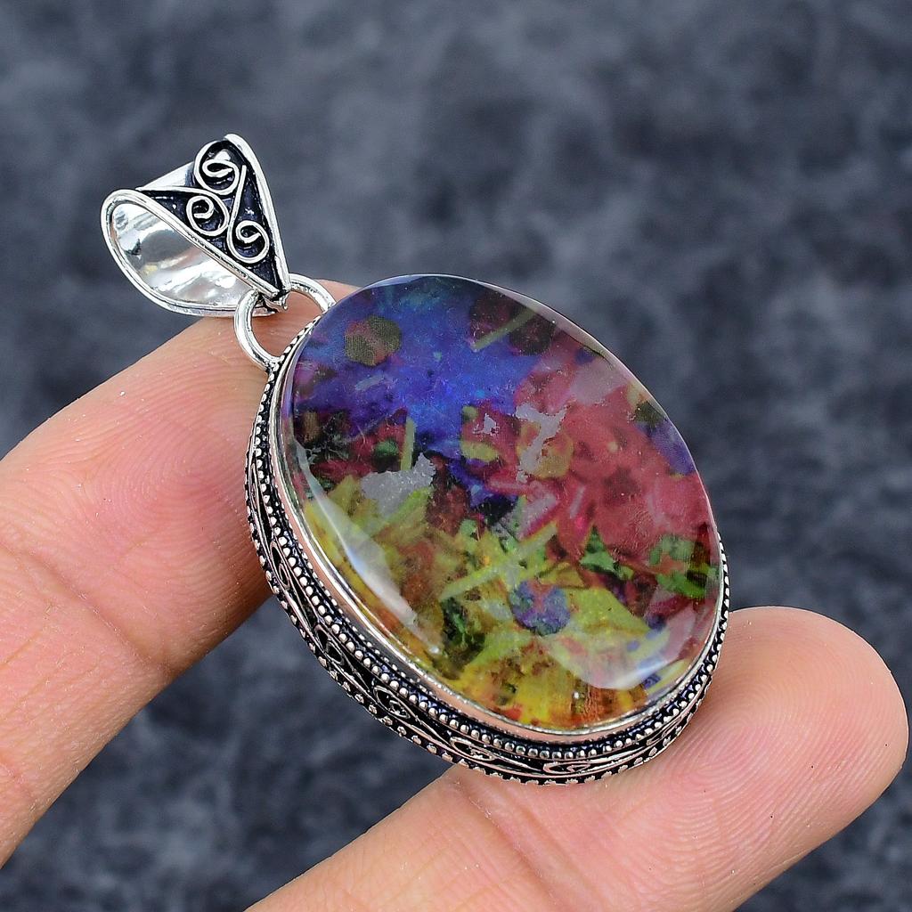 Ammolite Gemstone Handmade 925 Sterling Silver Jewelry Pendant 2.09" M-3279