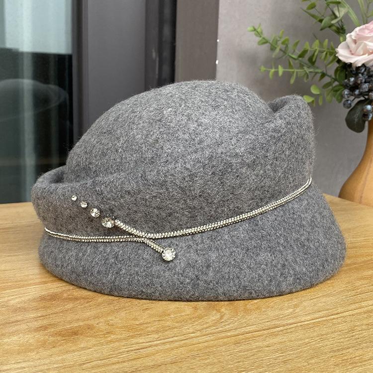 Autumn And Winter New Styling Beret Solid Color Versatile Elegant Celebrity High-End Top Hat Women'S Fashion Diamond Strip Equestrian Hat