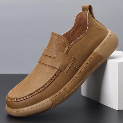 Fashion British Style Men Outdoor Slip On Loafers Genuine Leather Casual Business Shoes Flat Designer Walking Comfy Loafers Lazy Shoes