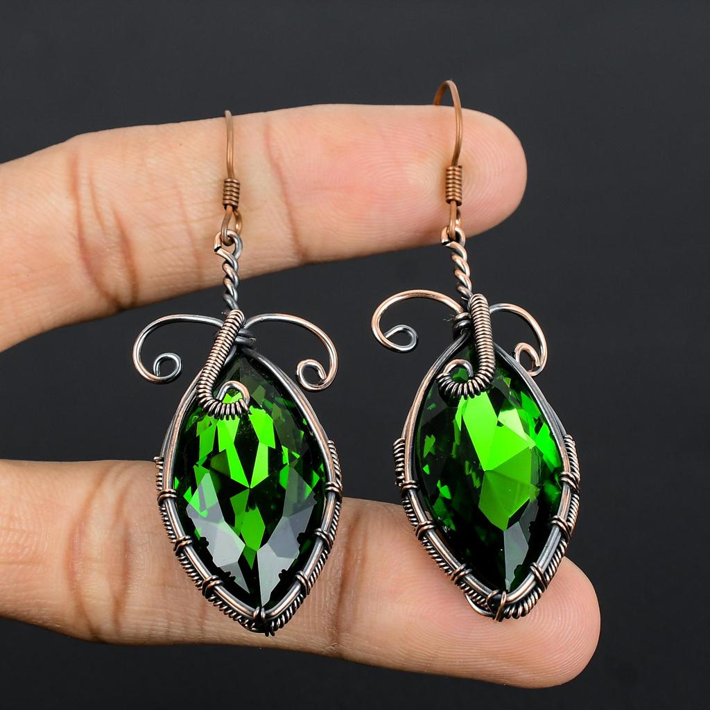 Peridot & Mystic Topaz 999 Copper Wire Wrapped Earrings, Handmade Gemstone Jewelry Earrings, For Memorial Day