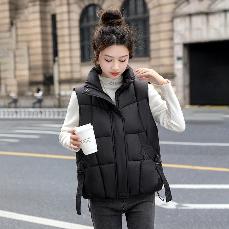 Down Cotton Vest Women's Winter New Korean Version Loose and Lightweight Stand-up Collar Design Streamer Thermal Vest