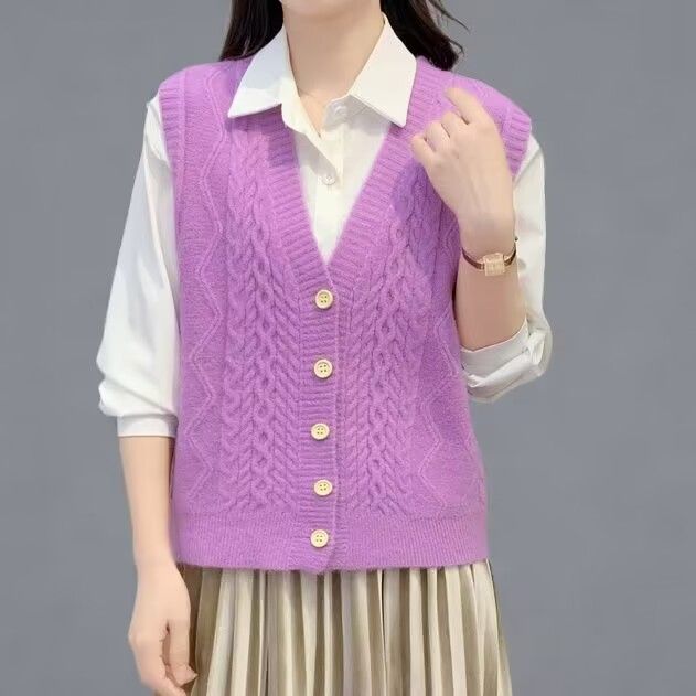 Sweater Vest Women Sleeveless v-Neck Knitted Vests Pullover Vest Female Jumper Pull Femme