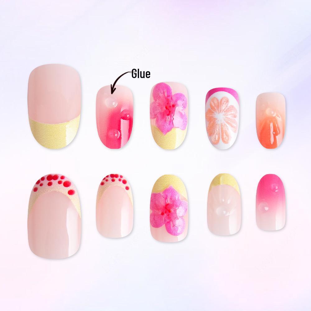 Primavera/Estate Ragazza Dolce Pompelmo Fiore Rosa Resina 3D Blush Gradiente Unghie Ovali - 24 Pezzi Rimovibili