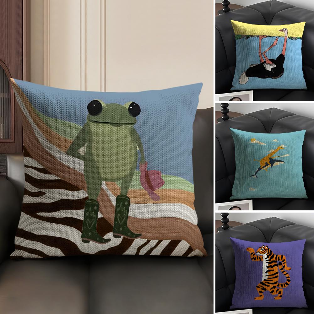 Abstract Animals Funny Cushion Cover Natural Linen Organic Fabric Double-Sided Printing Sofa Home Decor Gift Pillow Case