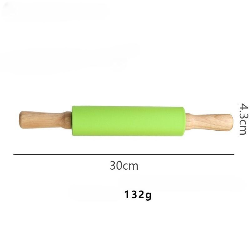 1Pcs Non-Stick Silicone Rolling Pin Wooden Handle Pastry Dough Flour Roller Kitchen Cooking Baking Tool For Pasta Cookie Dough