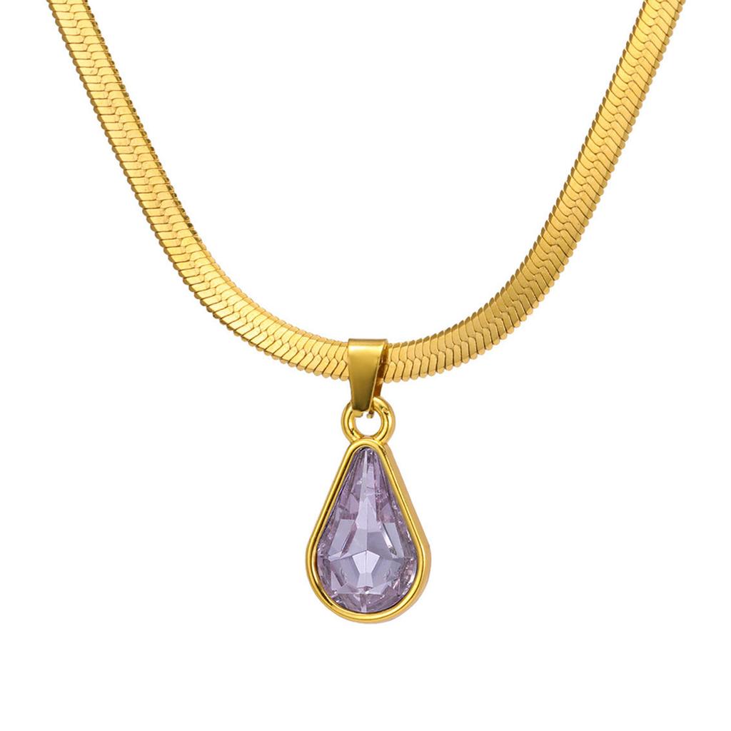 Stainless Steel Snake Chain Choker Handmade Necklace with Teardrop Crystal Charm Unique Clavicle Chain Accessories