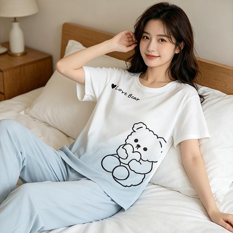 Summer Sweet Women's Pajamas Small Fresh Flowers Strawberry Short-sleeved Trousers Set Loose and Can Be Worn Outside Loungewear