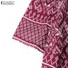 ZANZEA Ethnic Print Patchwork Casual Round Neck Short Sleeve Women Dress