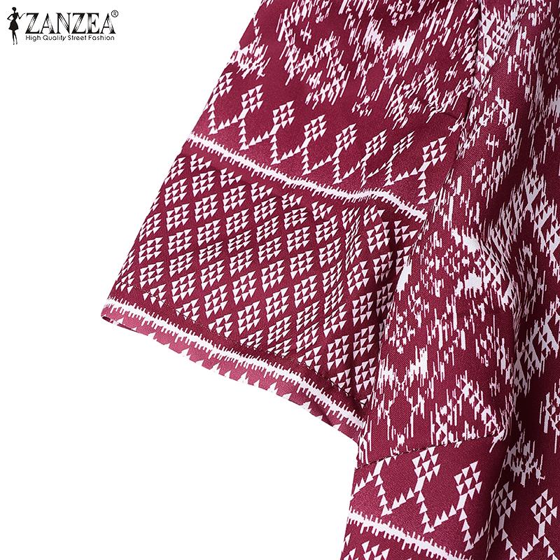 ZANZEA Ethnic Print Patchwork Casual Round Neck Short Sleeve Women Dress
