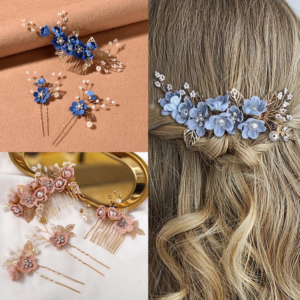 Pettine laterale con fiori artificiali e perline per capelli da sposa, per capelli, da donna, per spose, matrimonio, concorso di bellezza, diadema, copricapo, forcine, accessori per capelli, gioielli