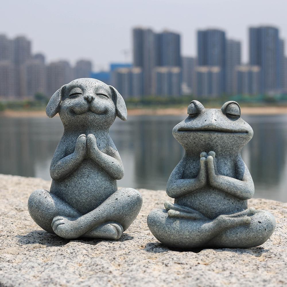 NORTHEUINS Resin Yoga Dog Meditation Frog Animal Statue Ornament Model Pray Figurines Cute Retro Craft Home Room Decoration Item