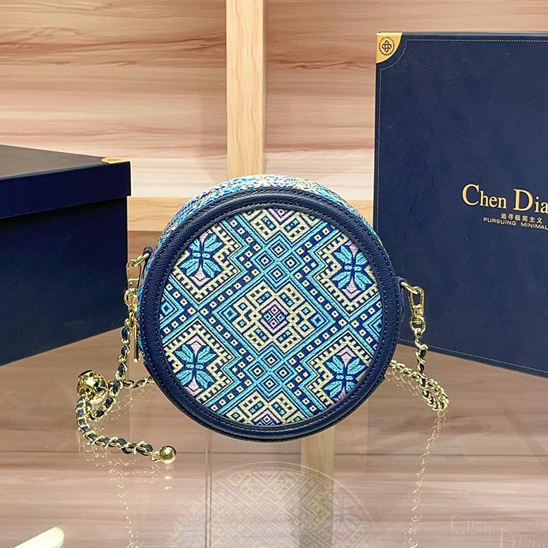 Crossbody Handbag with High-end Luxury Ethnic Style Fashion Chain Strap Women's Small Round Bag