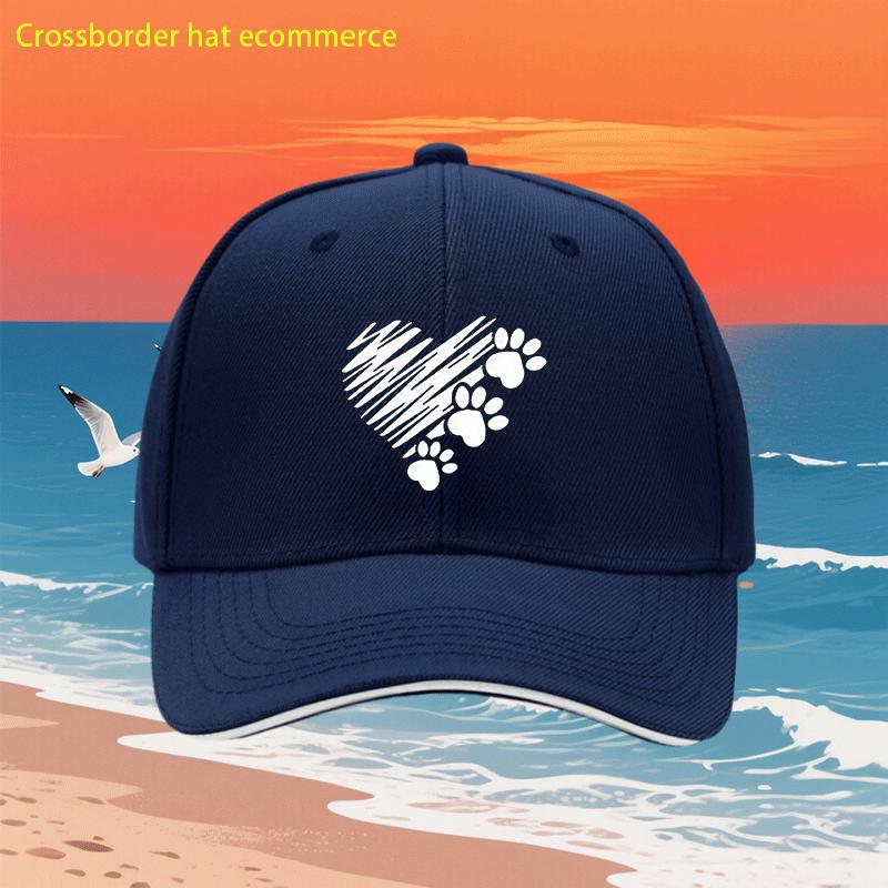 Heart Paw Print Baseball Cap Polyester Adjustable Casual Unisex Summer Beach Hat