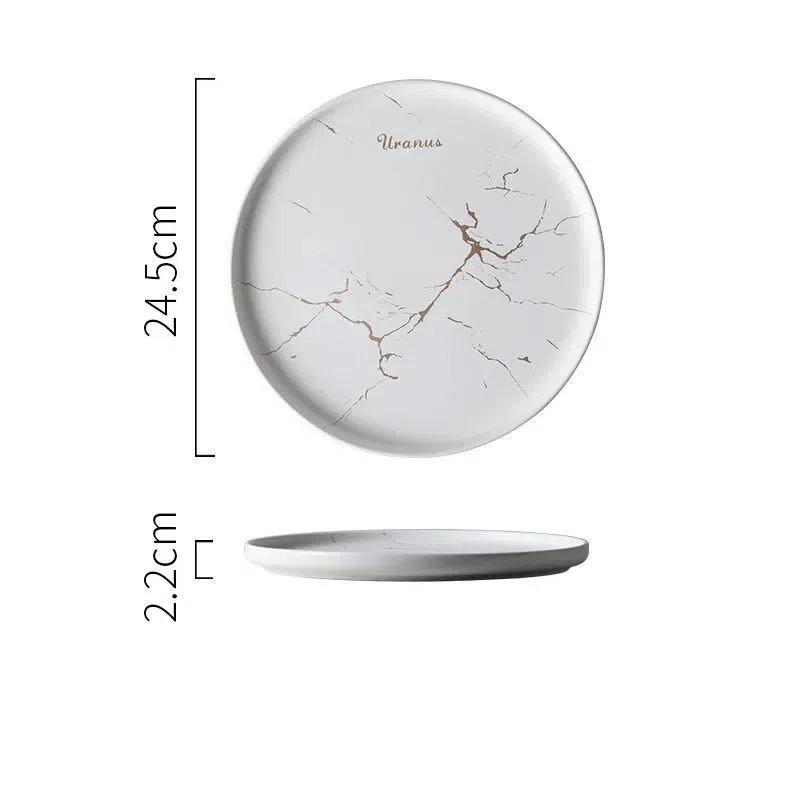 

Керамическая обеденная тарелка из скандинавского мрамора – фарфоровая посуда для суши, десертов и стейков золотого цвета 24.5cm White