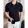 American Style Half-Zip Mercerized Cotton Ice Silk Polo Shirt Men High-End Striped Slim Fit Short Sleeve Sweatshirt Turn-Down Collar Workwear T-Shirt