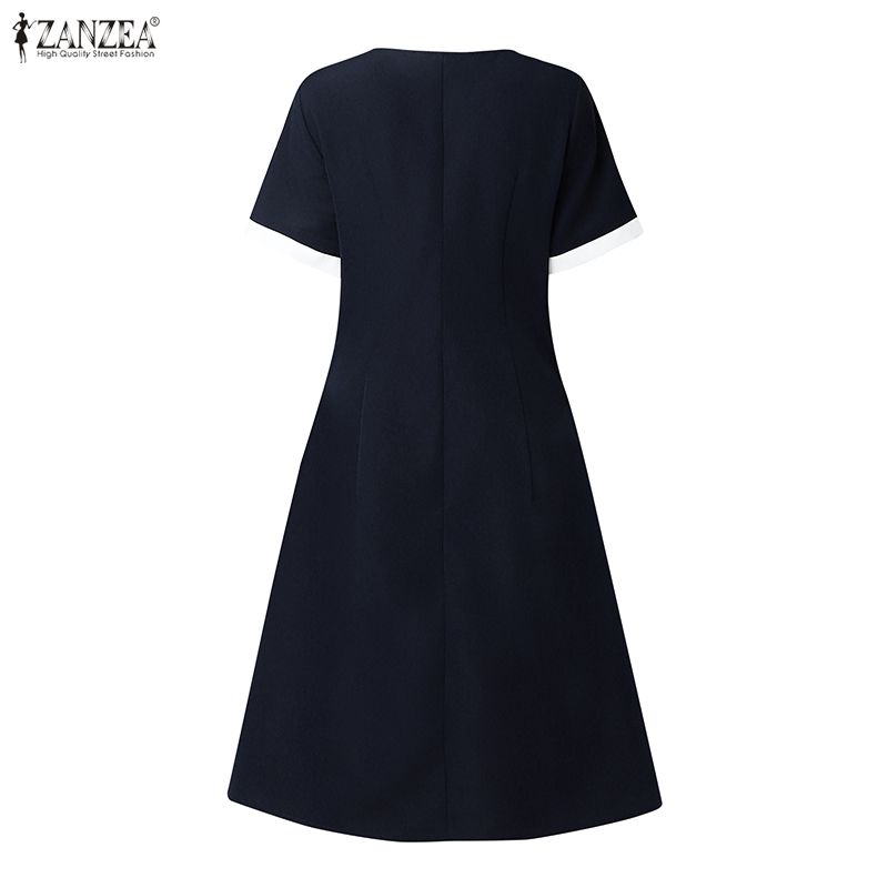 ZANZEA Damska swobodna, letnia sukienka z okrągłym dekoltem i krótkim rękawem