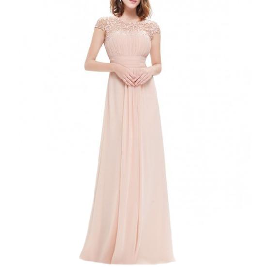 Rochie Maxi de Petrecere pentru Femei, Culoare Solidă, Dantelă Transparentă Patchwork, Mânecă Scurtă