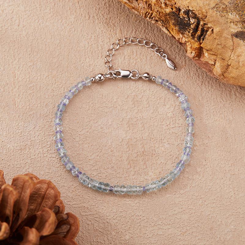 Natural Gemstone Aquamarine Beaded Necklace Women'S S925 Sterling Silver Colored Jewelry Collarbone Chain Earrings