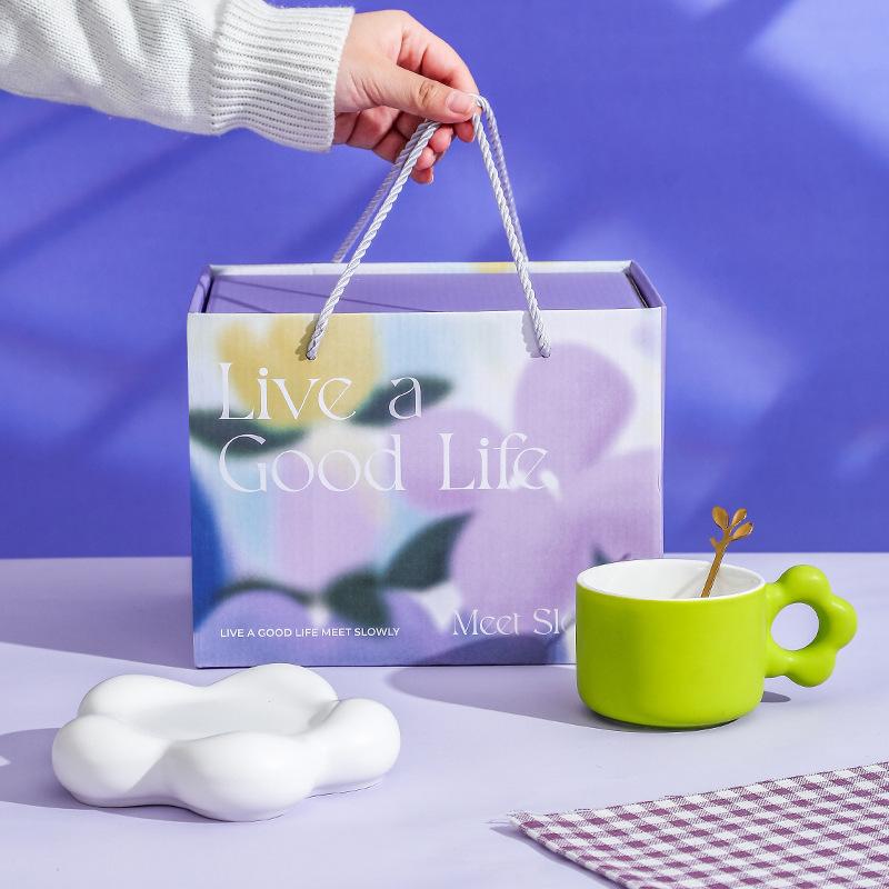 Life In Good Life Keramiktasse Kaffeetasse Hoher Wert Festivalaktivitäten Souvenirs INS Stil Glasurtasse Geschenkset