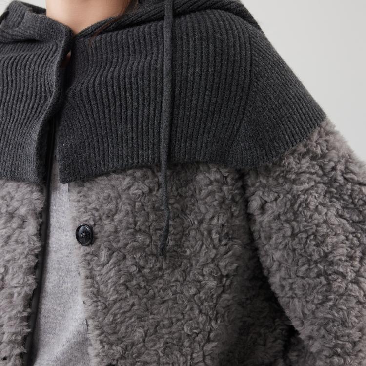ELLE French Knit Hooded Shawl Fashion Single-Breasted Design Casual Loose Versatile Long Sleeve Plush Coat Women Outerwear EF53027