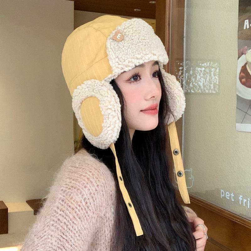 Herfst- en wintermuts dames M beer lamsvacht winter warm buiten koud beschermend oorklep dik