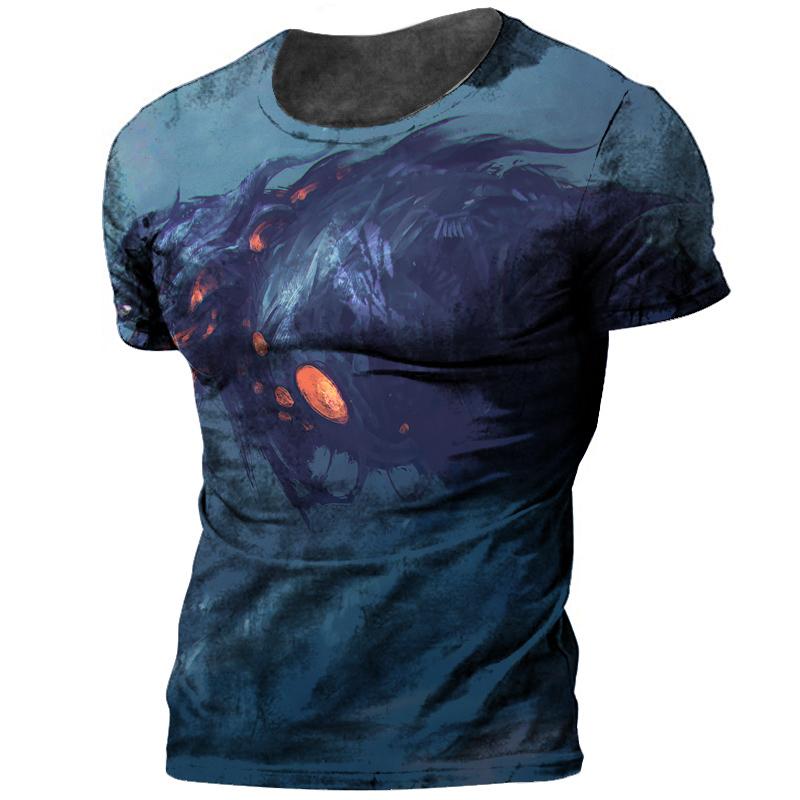 Şık erkek tişört Cthulhu Efsane 3D Baskı Terör Canavar Büyük Boy O-Boyun Üst Yaz Moda Rahat Günlük Nefes Alabilen Kumaş