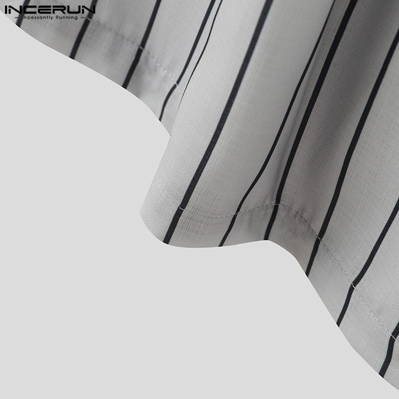 INCERUN Men Elastic Waist Wide Leg Pants Striped Loose Cropped Trousers