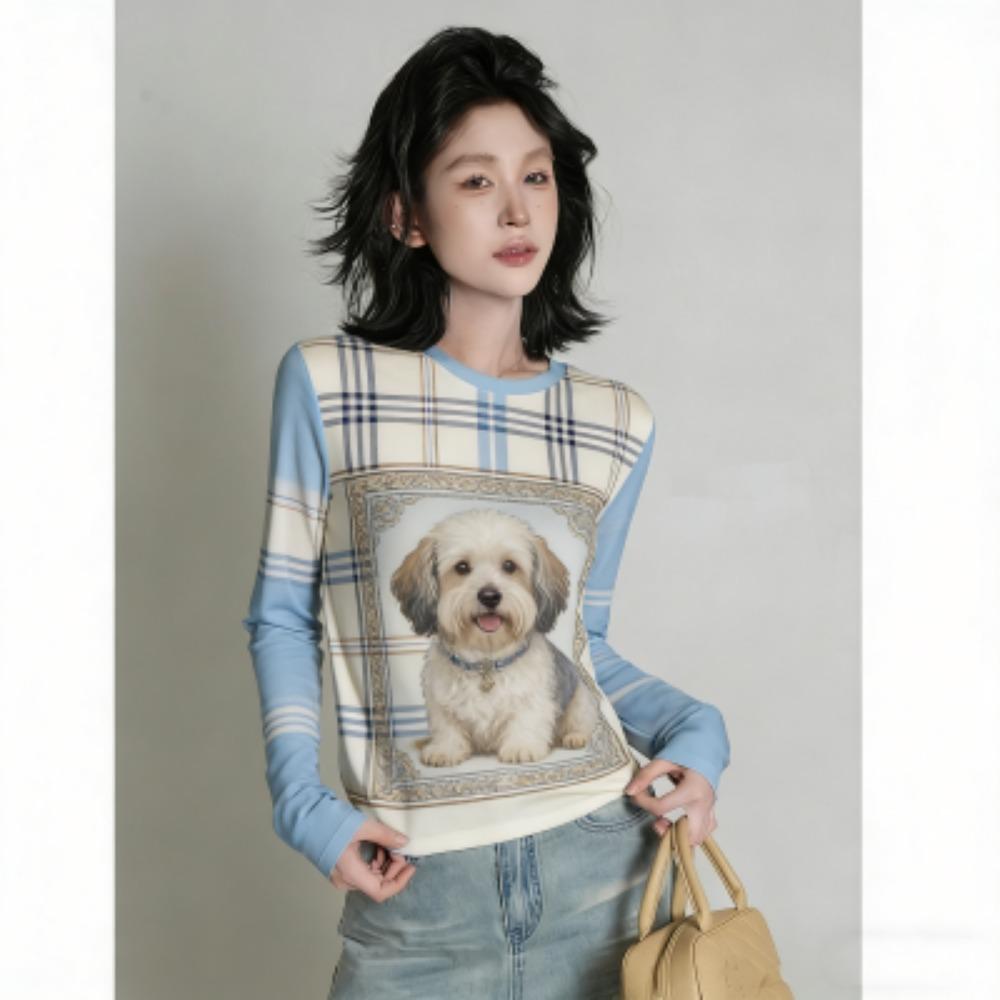 Europe America Fashion Fun Dog Print Women's T-shirt Casual Pullover Women Long Sleeve Clothing Outdoor Street Tees Top