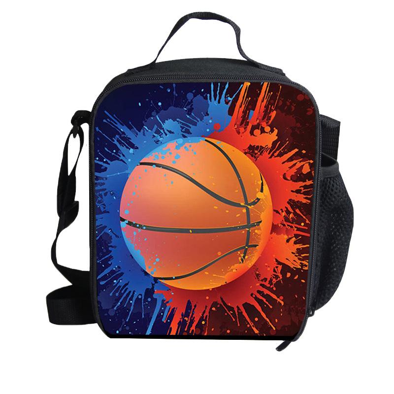 Borsa termica per il pranzo stampata con pallacanestro, borsa isolata, borsa bento, borsa a mano, borsa a tracolla per bambini per esterni