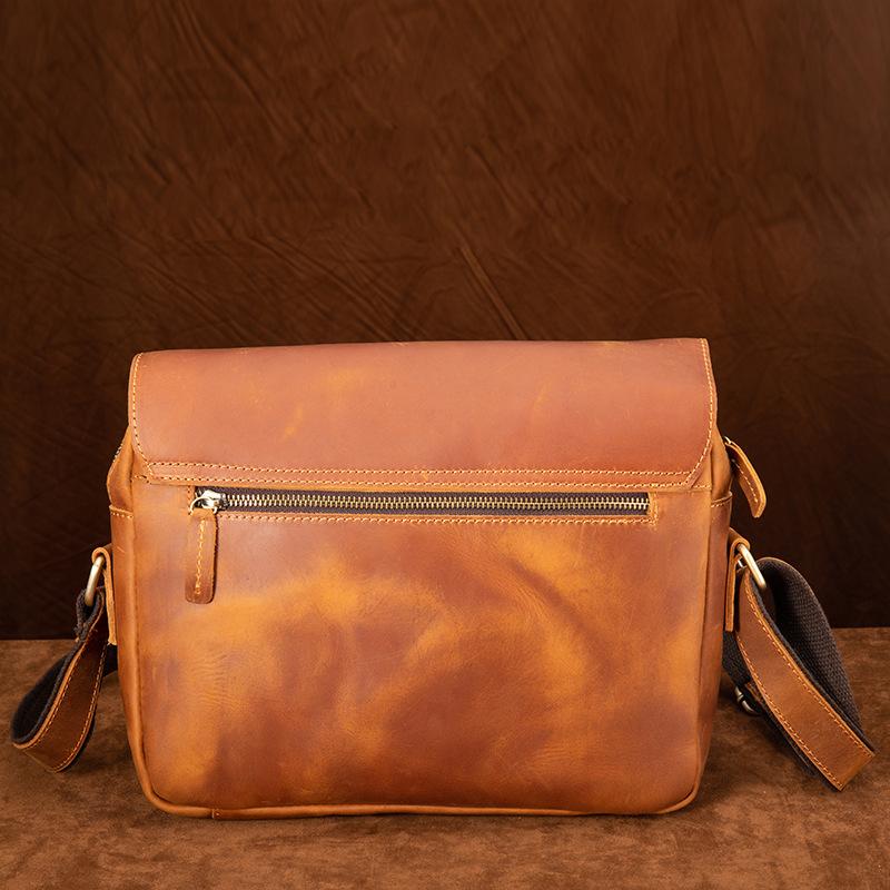 Men's Crossbody Bag, Crazy Horse Leather Single Shoulder Men's Bag, Large Capacity Personalized Mailman's Bag, Layered Cow Casual Retro Bag