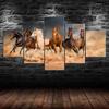 Horses Galloping Running Scene 5 Piece Five Panel Wall Canvas Print Modern Art Poster Picture Home Decor Gift For Him For Her