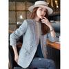 Blazer a quadri per donna Blazer doppiopetto a maniche lunghe con perle Elegante giacca da ufficio con colletto rovesciato
