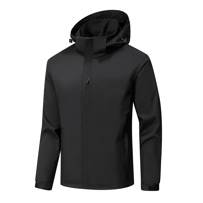 Jarní a podzimní bunda Pánská jednobarevná outdoorová bunda s kapucí Pánská
