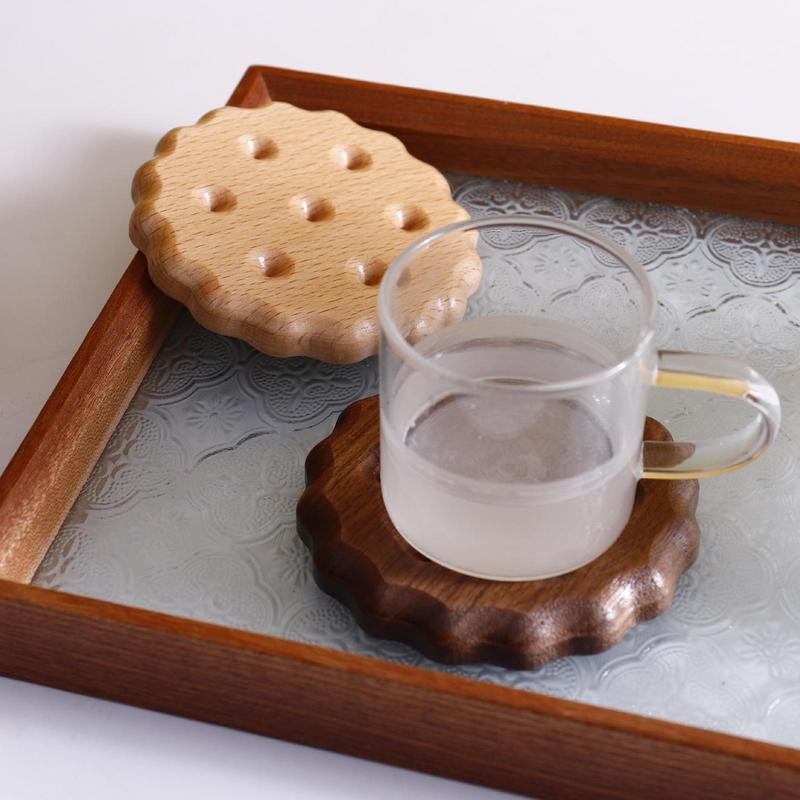 Drewniana podkładka pod kubek w kształcie ciastka, uroczy uchwyt na napoje pod kubek do herbaty, kawy, dekoracja zastawy stołowej, trwała dekoracja kuchenna, domowy podkładka