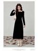 Korean Style Autumn Winter Knit Cinched Waist Slimming Long Dress for Ladies