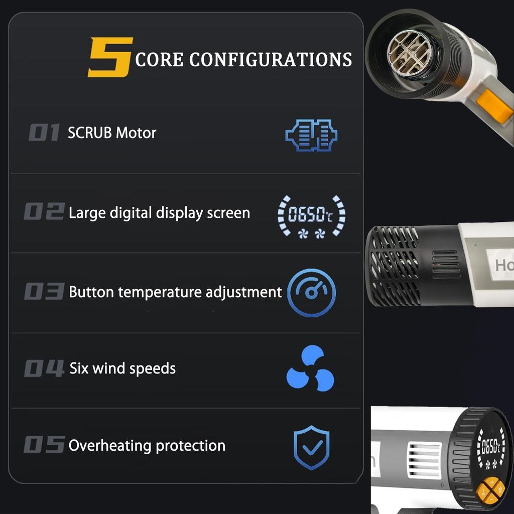 Small Hot Air Gun, Large-screen Digital Display Baking Gun, Glue-coated Thermostat Hot Air Gun, Memory Settings, Smart Chip
