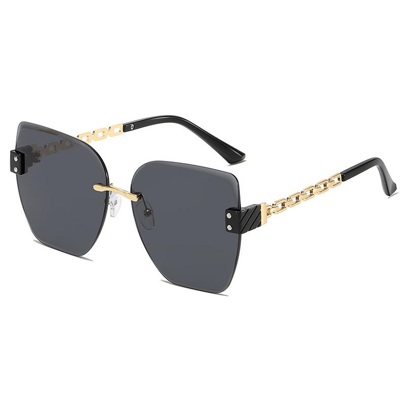 

Womens Oversized Frameless UV Protection Sunglasses Chain Glasses Slimming for Round Face Fashion Sun Glasses