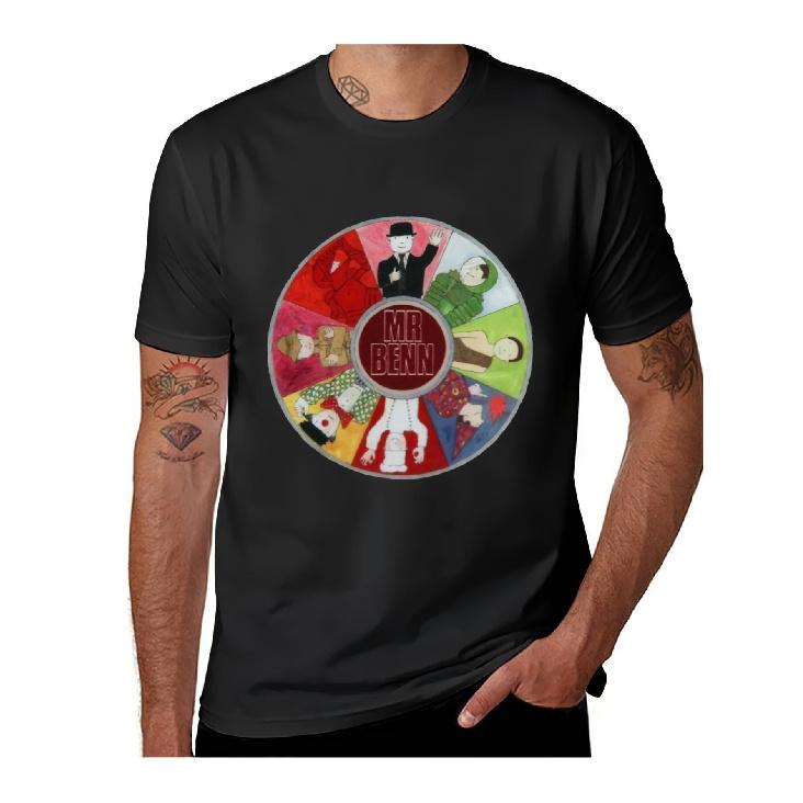 1pc Men S Mr Benn Vintage Comic Graphic T-Shirt - Heavyweight 180gsm Retro Superhero Tee with Mr. Benn & BENN Print, Breathable All-Season Black S