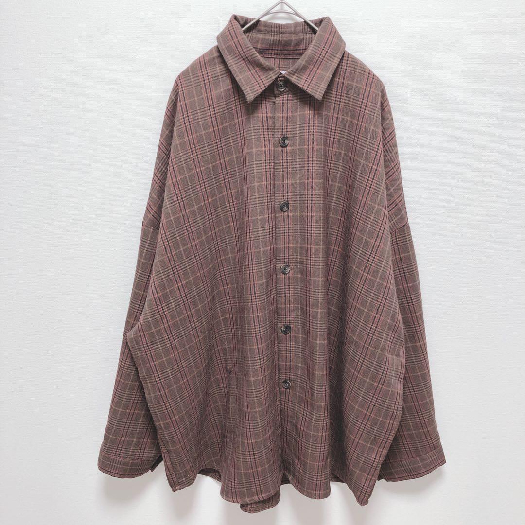 Wego | Plaid Big Silhouette Shirt [M] Drop Shoulder Brown